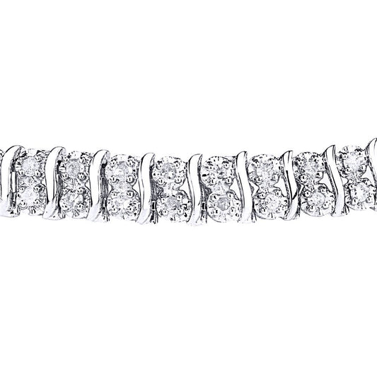 9ct White Gold 2ct Diamond 2 Row Wavy Illusion Tennis Bracelet - PBCAXL01564W
