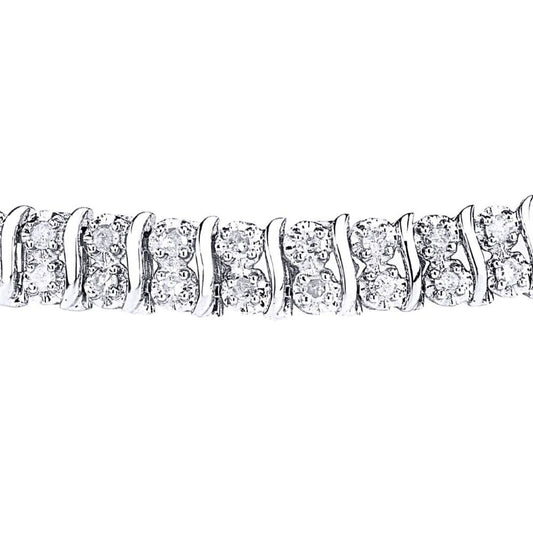 9ct White Gold 2ct Diamond 2 Row Wavy Illusion Tennis Bracelet - PBCAXL01564W