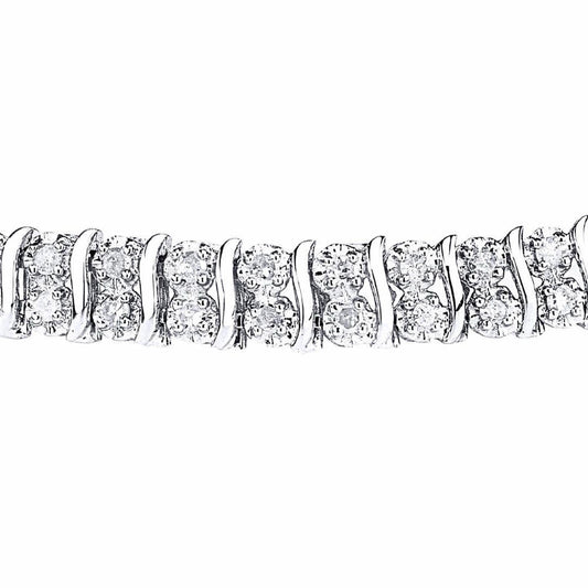 9ct White Gold 2ct Diamond 2 Row Wavy Illusion Tennis Bracelet - PBCAXL01564W
