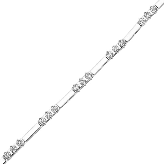 9ct White Gold Round 10pts Diamond Trilogy Tennis Bracelet - PBCAXL01620W