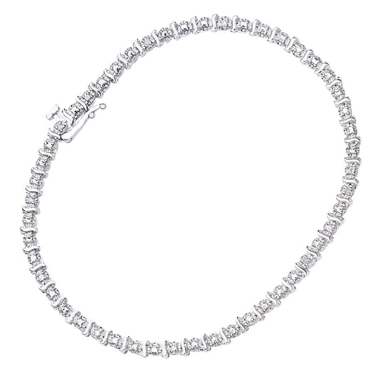 9ct White Gold Diamond 1 Row Wavy Bar Illusion Tennis Bracelet - PBCAXL01670W