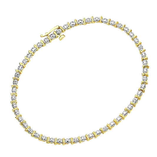 9ct Gold 10pts Diamond 1 Row Wavy Bar Illusion Tennis Bracelet - PBCAXL01670Y