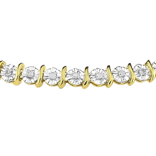 9ct Gold 1/2ct Diamond 1 Row Wavy Bar Illusion Tennis Bracelet - PBCAXL01704Y