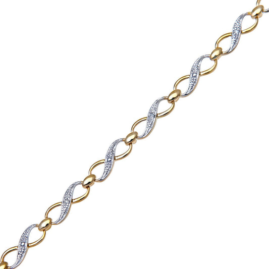 9ct Gold Round 4pts Diamond Kiss Charm Bracelet - PBCAXL01711Y