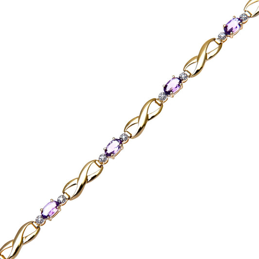 9ct Gold 5pts Diamond Oval 1.48ct Amethyst Kiss Charm Bracelet - PBCAXL01733YAM