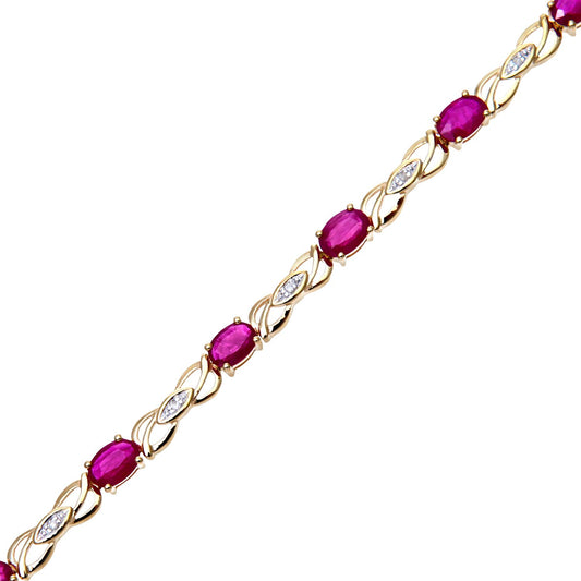 9ct Gold Round 5pts Diamond Oval 4.6ct Ruby Kiss Charm Bracelet - PBCAXL01810YRU