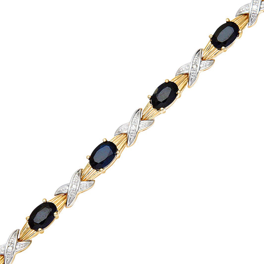 9ct Gold 5pts Diamond Oval 7.6ct Sapphire Kiss Charm Bracelet - PBCAXL01856YSA