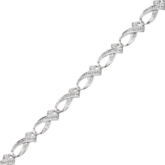 9ct White Gold 3pts Diamond Crossover Ribbon Kiss Link Bracelet - PBCAXL02033W