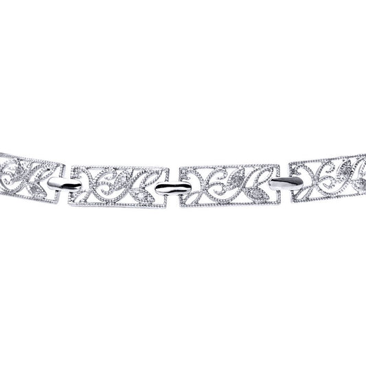 9ct White Gold Round 10pts Diamond Filigree Paper Link Bracelet - PBCAXL02111W