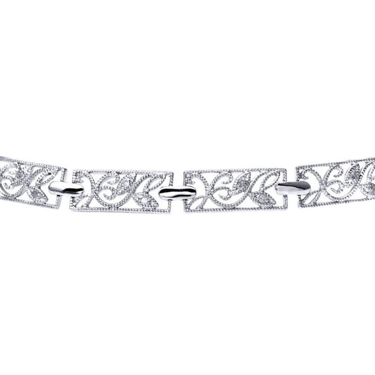 9ct White Gold Round 10pts Diamond Filigree Paper Link Bracelet - PBCAXL02111W
