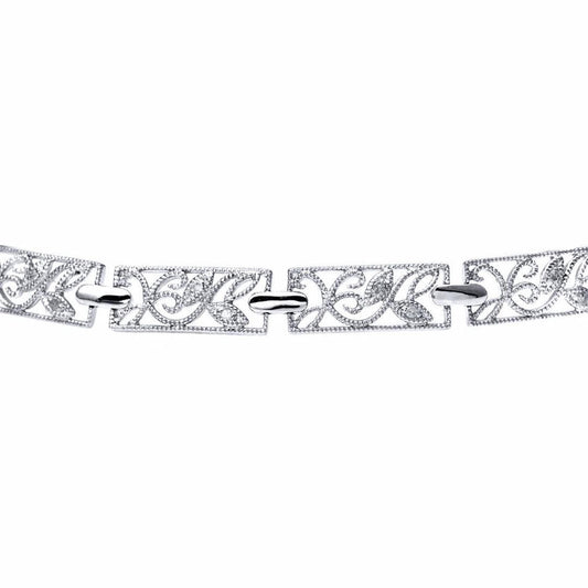 9ct White Gold Round 10pts Diamond Filigree Paper Link Bracelet - PBCAXL02111W