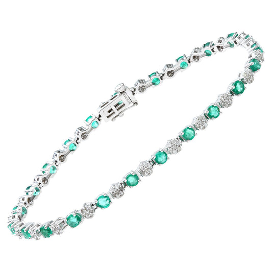 9ct White Gold Diamond 2.7ct Emerald Cluster Tennis Bracelet - PBCAXL02516WEM