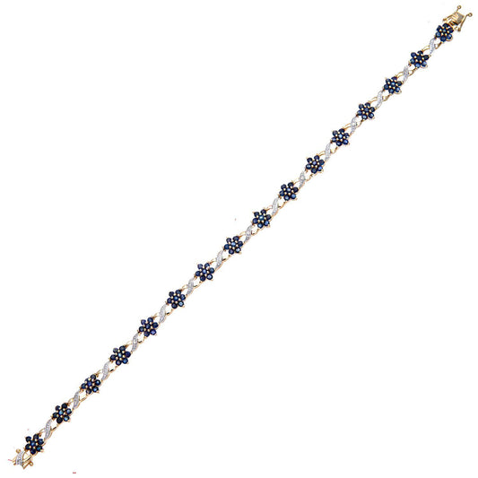 9ct Gold 3.5pts Diamond 4.14ct Sapphire Flower Cluster Bracelet - PBCAXL02648YSA