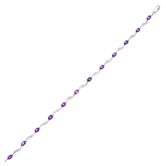 9ct White Gold Diamond Oval Amethyst Wavy Ribbon Bracelet - PBCAXL02772WAM