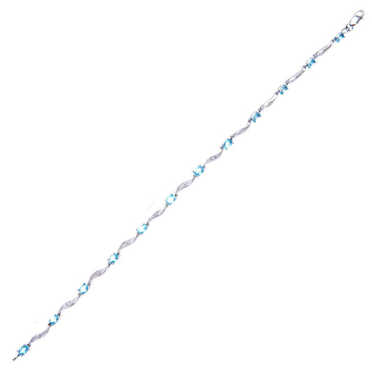 9ct White Gold Diamond Oval Blue Topaz Wavy Ribbon Bracelet - PBCAXL02772WBT