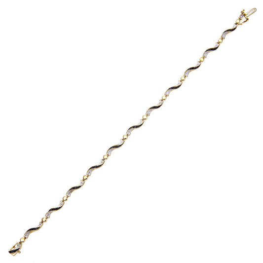 9ct Gold 10pts Diamond Ball & Ribbon Candy Twist Link Bracelet - PBCAXL02783YBlkDia