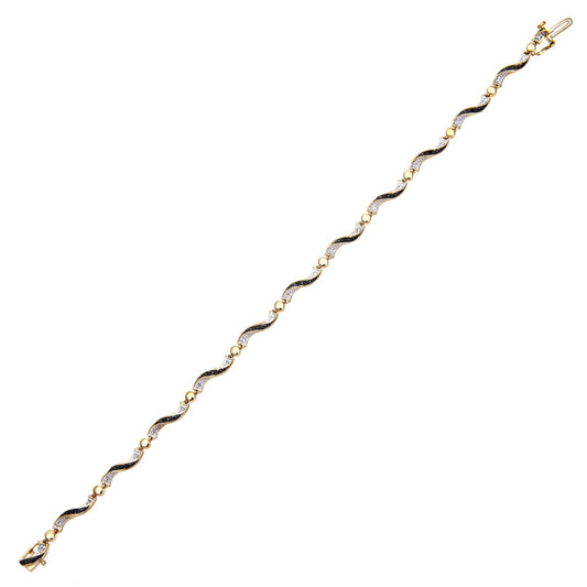 9ct Gold 10pts Diamond Ball & Ribbon Candy Twist Link Bracelet - PBCAXL02783YBlkDia