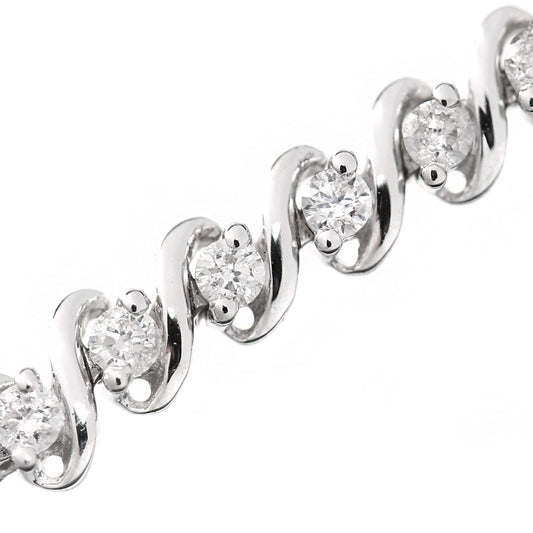 9ct White Gold 1.15ct Diamond Spiral Cord 2 Claw Tennis Bracelet - PBCAXL03267W