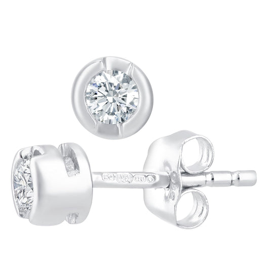 9ct White Gold Round 15pts Diamond Solitaire Stud Earrings - PE0AXL1570W