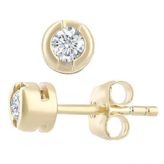 9ct Gold Round 15pts Diamond Solitaire Stud Earrings - PE0AXL1570Y