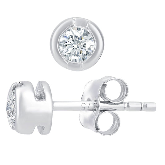9ct White Gold Round 1/4ct Diamond Solitaire Stud Earrings - PE0AXL1571W