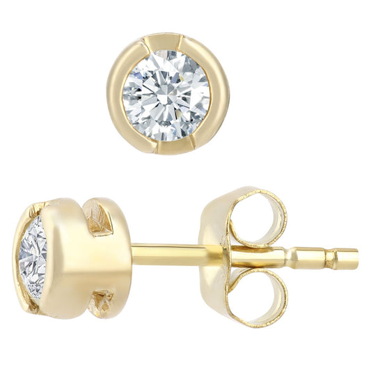 9ct Gold Round 1/4ct Diamond Solitaire Stud Earrings - PE0AXL1571Y