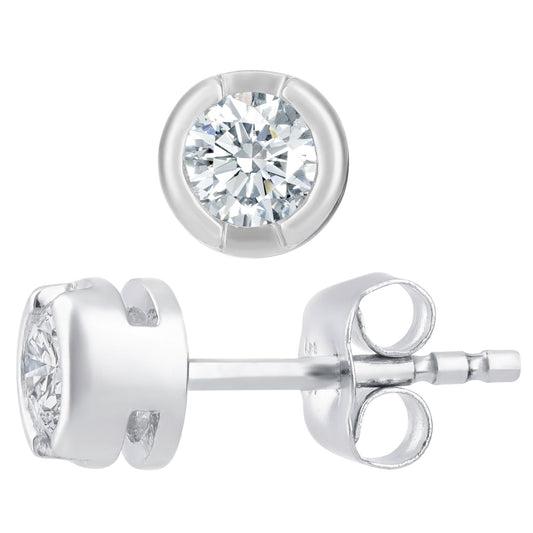 9ct White Gold Round 1/3ct Diamond Solitaire Stud Earrings - PE0AXL1572W