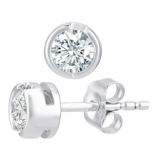 9ct White Gold Round 1/2ct Diamond Solitaire Stud Earrings - PE0AXL1573W