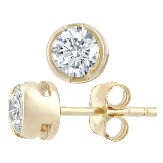 9ct Gold Round 1/2ct Diamond Solitaire Stud Earrings - PE0AXL1573Y