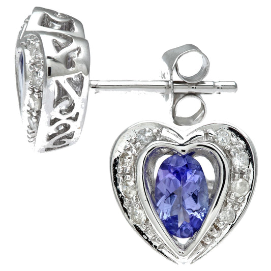 9ct White Gold Diamond Oval 0.44ct Tanzanite Heart Stud Earrings - PE0AXL1599WTanz