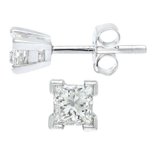 9ct White Gold Princess 1/3ct Diamond Solitaire Stud Earrings - PE0AXL1796W