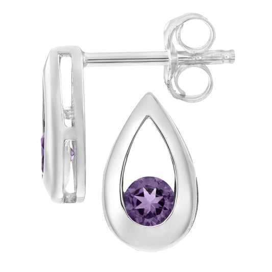 9ct White Gold Round 20pts Amethyst Teardrop Drop Earrings - PE0AXL1804WAM