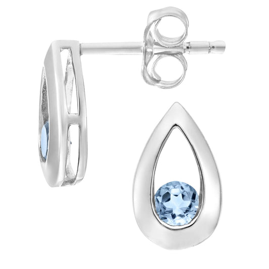 9ct White Gold Round 0.32ct Blue Topaz Teardrop Drop Earrings - PE0AXL1804WBT