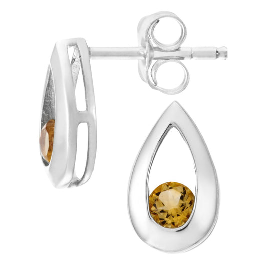 9ct White Gold Round 1/4ct Citrine Teardrop Drop Earrings - PE0AXL1804WCT