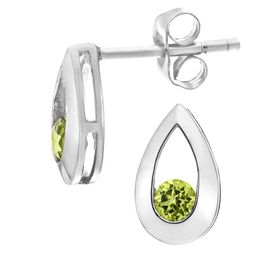 9ct White Gold Round 0.28ct Peridot Teardrop Drop Earrings - PE0AXL1804WPD