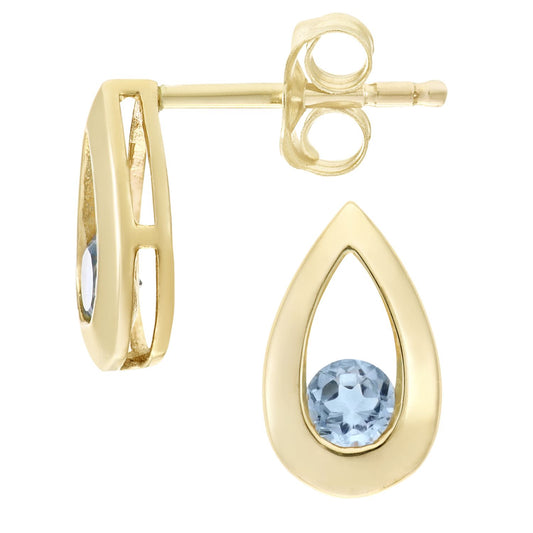 9ct Gold Round 0.32ct Blue Topaz Teardrop Drop Earrings - PE0AXL1804YBT