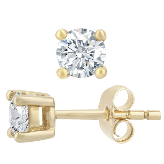 9ct Gold Round 1/2ct Diamond Solitaire Stud Earrings - PE0AXL1864Y