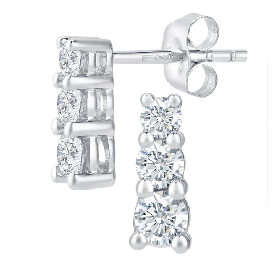 9ct White Gold Round 1/2ct Diamond Trilogy Stud Earrings - PE0AXL2379W