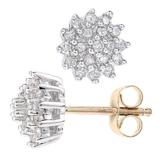 9ct Gold Round 1/4ct Diamond Cluster Stud Earrings - PE0AXL2585Y