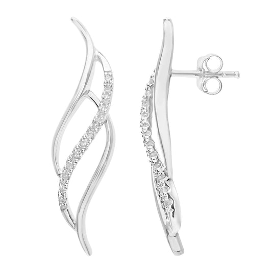 9ct White Gold Round 10pts Diamond Twist Drop Earrings - PE0AXL2928W