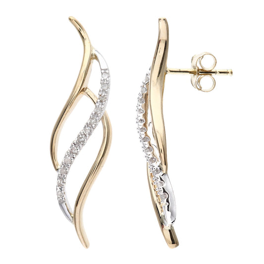 9ct White & Yellow Gold Round 10pts Diamond Twist Drop Earrings - PE0AXL2928YW