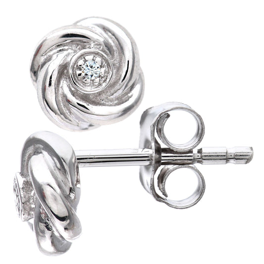 9ct White Gold Round 1pts Diamond Flower Stud Earrings - PE0AXL3120W