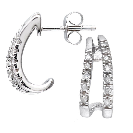 9ct White Gold Round 10pts Diamond Split Fins Drop Earrings - PE0AXL3359W