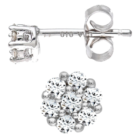 9ct White Gold Round 1/4ct Diamond Cluster Stud Earrings - PE0AXL3384W