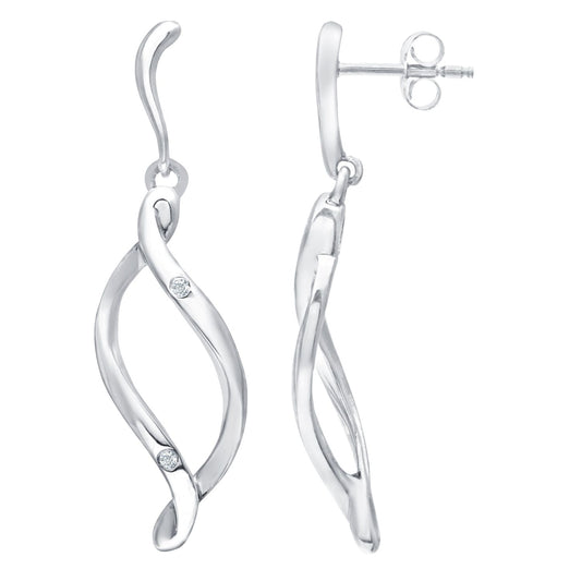 9ct White Gold Round 2pts Diamond Twist Drop Earrings - PE0AXL3425W