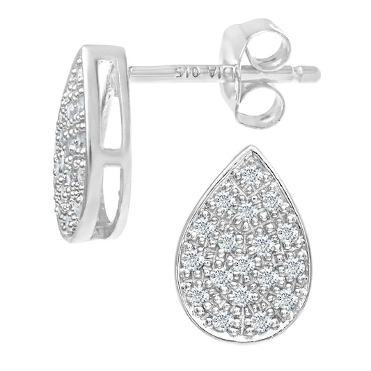 9ct White Gold Round 15pts Diamond Teardrop Stud Earrings - PE0AXL3593W