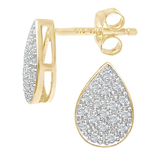 9ct Gold Round 15pts Diamond Teardrop Stud Earrings - PE0AXL3593Y