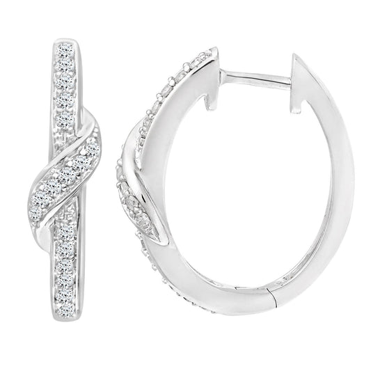 9ct White Gold Round 22pts Diamond Crossover Hoop Earrings 5mm - PE0AXL3600W