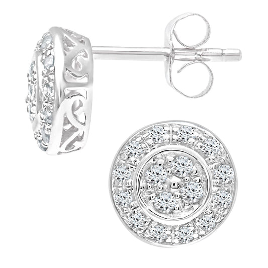 9ct White Gold Round 22pts Diamond Circle Stud Earrings - PE0AXL3653W