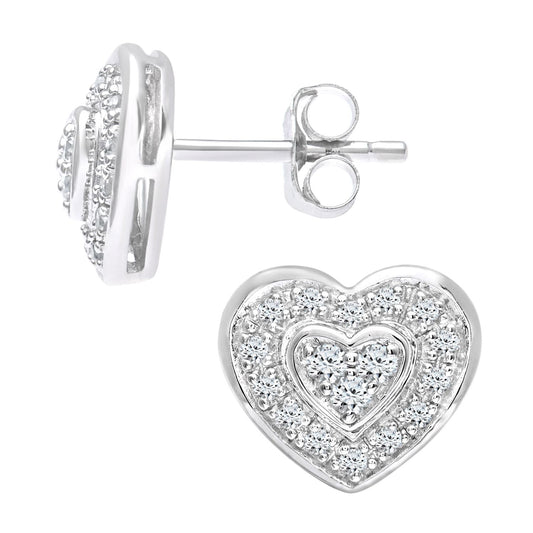 9ct White Gold Round 0.4ct Diamond Heart Stud Earrings - PE0AXL3654W